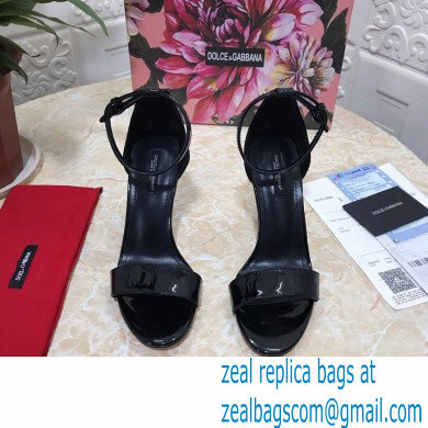 Dolce  &  Gabbana Heel 10.5cm Leather Sandals Patent Black with D & G Heel 2021